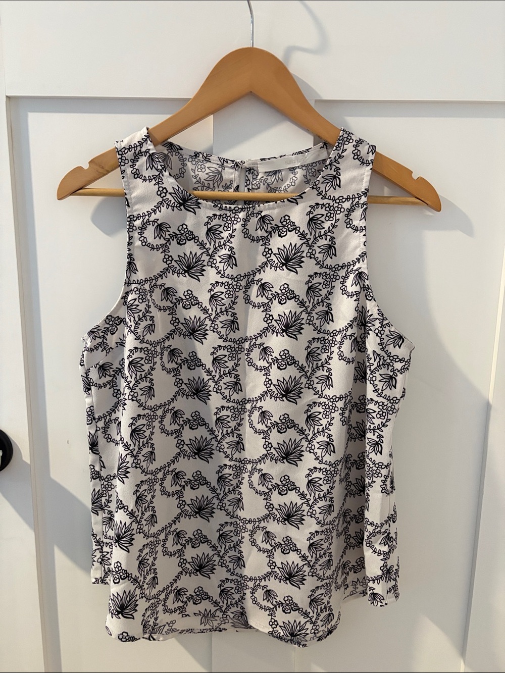 fun 2 fun White Tank Top with Black Floral Print